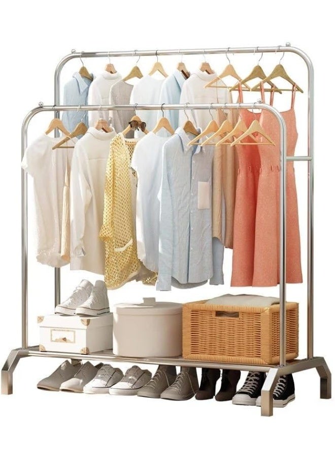 إيباسكت منظم ملابس وحامل معدني ثنائى ب4خطاف مقاس(160سم ارتفاع*110سم عرض*20سم عمق) (لون سيلفر) - Image 2